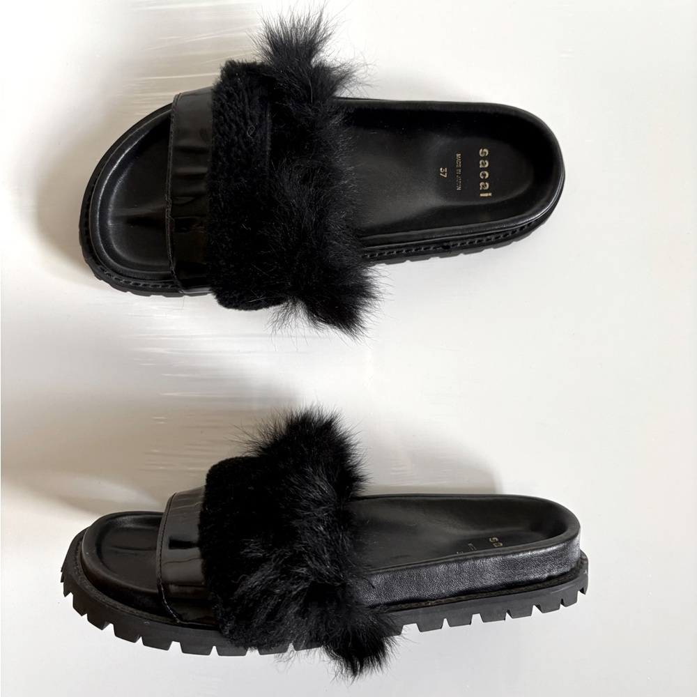Sacai mixed fur slide sandals